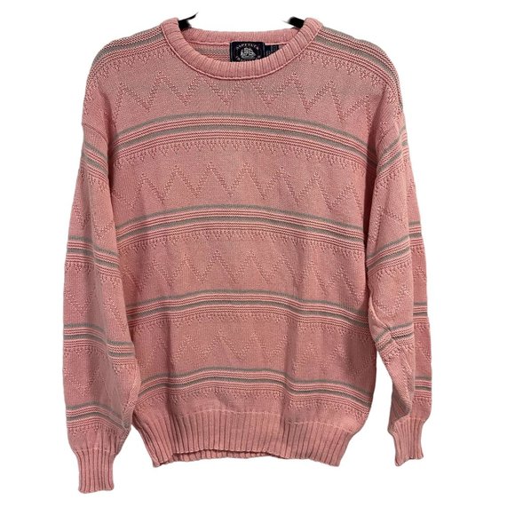 Aspetuck Trading Co Vintage Pink Chevron Stripe Sweater‎ Women's Size M - Picture 1 of 6
